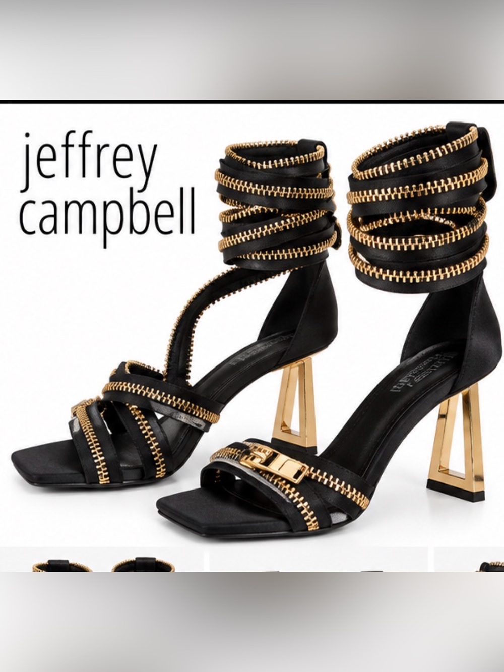 Jeffrey Campbell Zipped-Up Sandals Women 6.5 Black Gold Zipper Strappy Heels